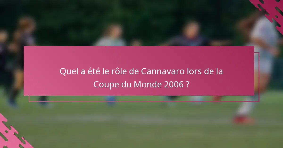 Quel a été le rôle de Cannavaro lors de la Coupe du Monde 2006 ?